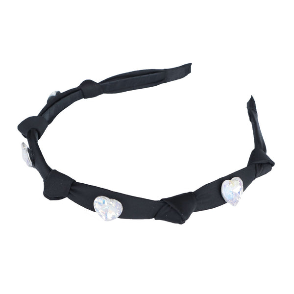 ハートビジューサテン細めリボンカチューシャ