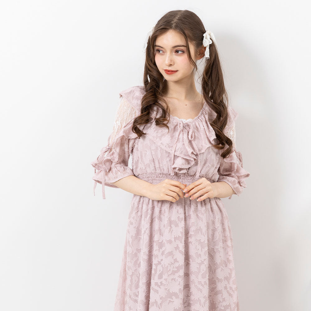STEPUP対象】【送料無料】ショルダーレースモテフリルワンピース