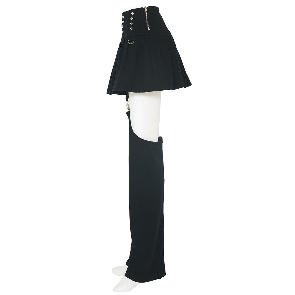 レッグウォーマー付スタッズデザインプリーツスカパンセット