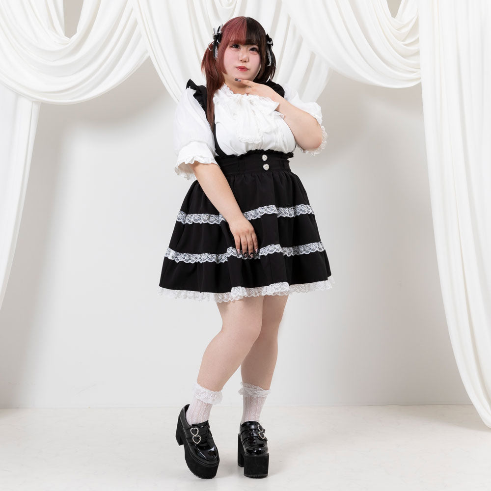 レースチェックティアードサスペンダースカート – レディース