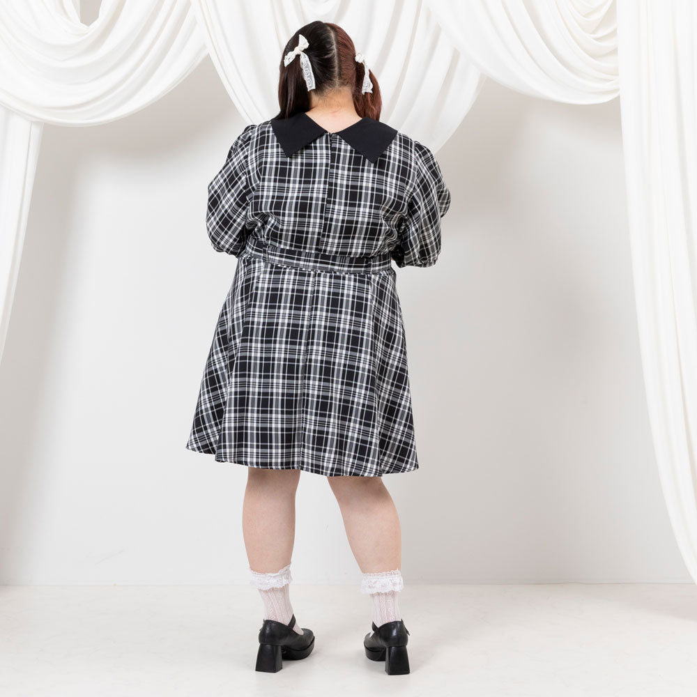 ワンピース 襟付き 市松模様 シック フレンチ キュート 大人 ワンピース 襟付き 市松模様 シック フレンチ キュート 大人