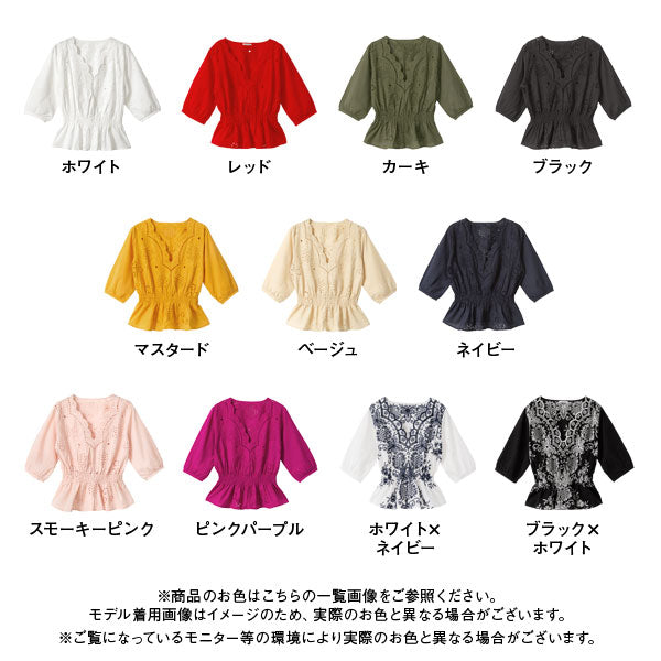 【¥8,000以上購入で30％OFF】【メール便】コットン刺繍レースブラウス