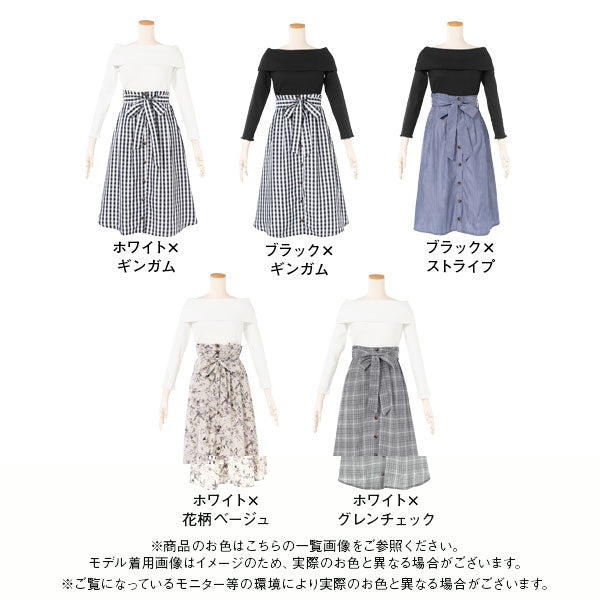 ウエストタック美シルエットメロウオフショルドッキングワンピ