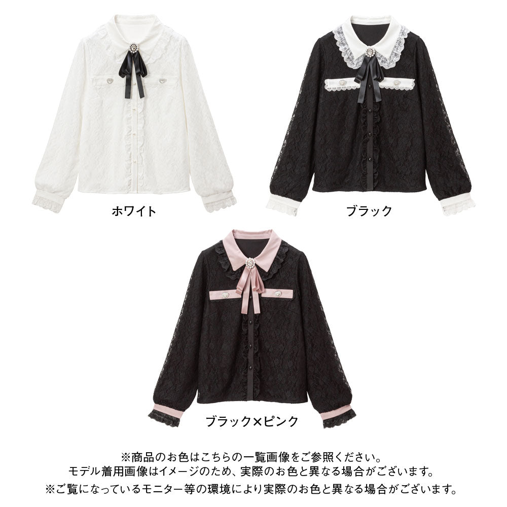 専用♡リラ襟ビジュー総レースブラウス S-LL/前後2WAY/洗濯後しわになりにくい】お袖刺繍レースブラウス