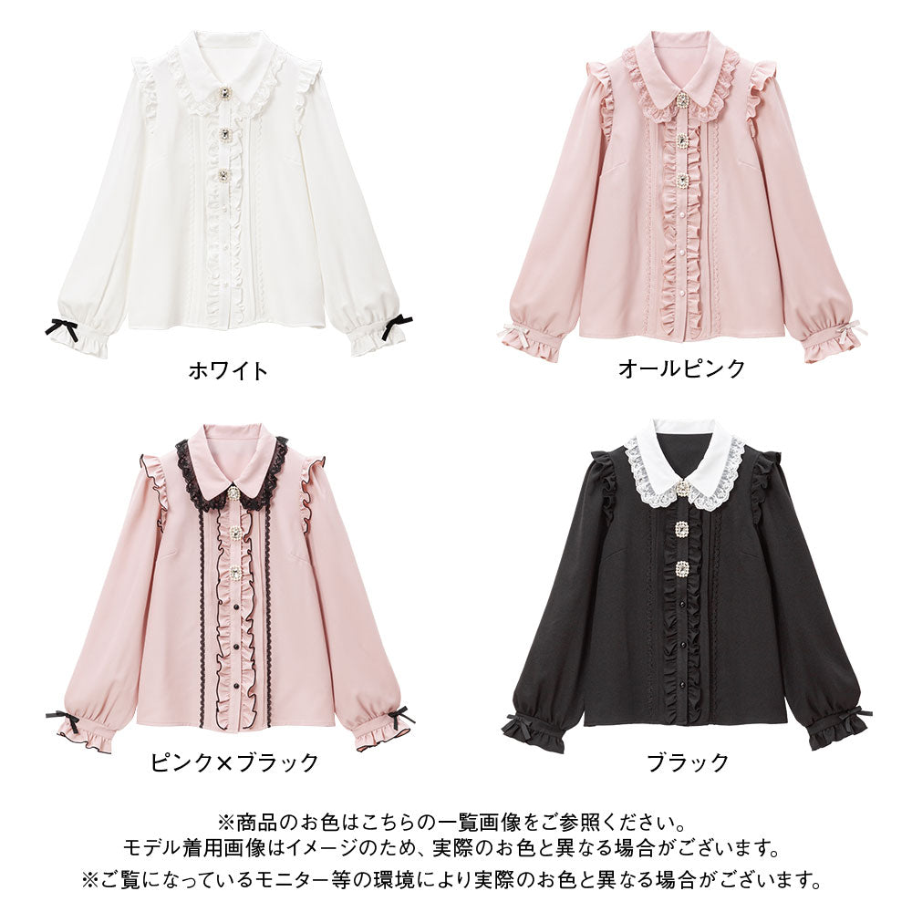 ♡ビジューリボンブラウス♡ キラキラビジューフリルリボンブラウス – レディース