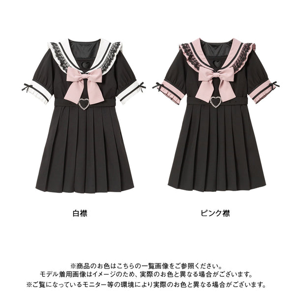 ハートくり抜きフリルセーラーワンピース