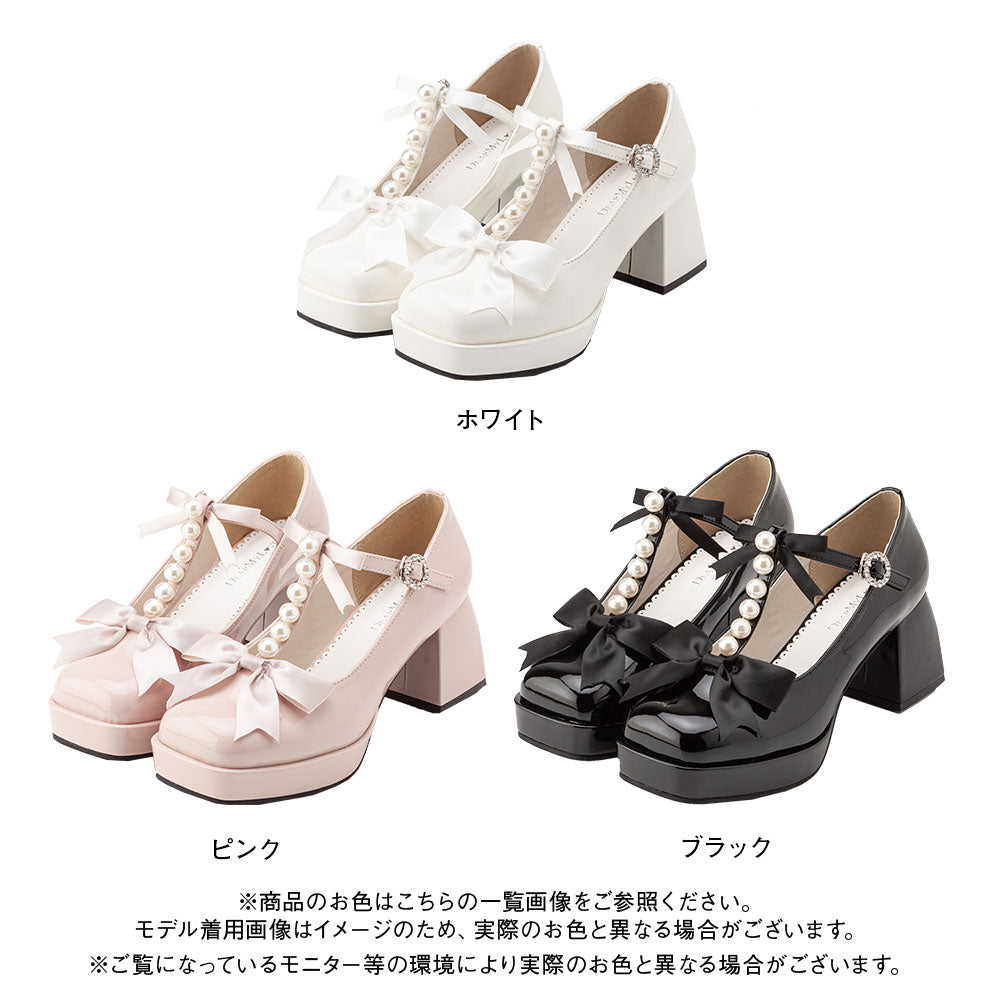 楽天市場】上品リボンパールスクエアトゥパンプス レディース 靴