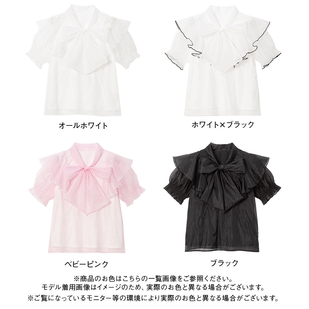 メール便】エンジェルフリルシアーボウタイブラウス – レディース