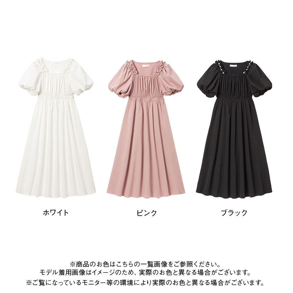 ショルダービジューパフワンピース – レディースファッション