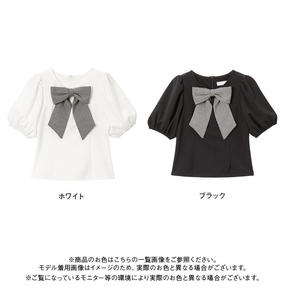ビッグリボン付デコルテオープンパフトップス – レディース
